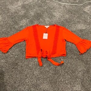Chic Orange Blouse with Bell Sleeves